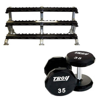 Troy (5-75 lb) Urethane Dumbbell Set w/ Rack
