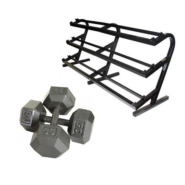 Troy (5-100 lb) Hex Dumbbell Set w/ Rack